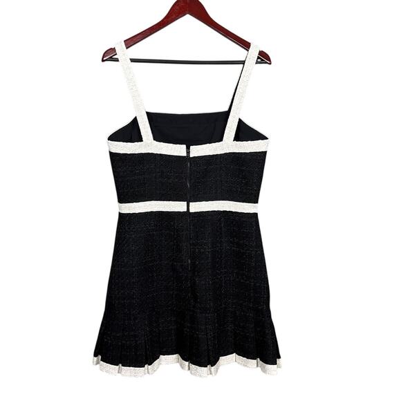 Alice + Olivia Tweed Mini Dress Black Ivory Strappy Sleeveless Designer 12 NWT - Picture 4 of 13
